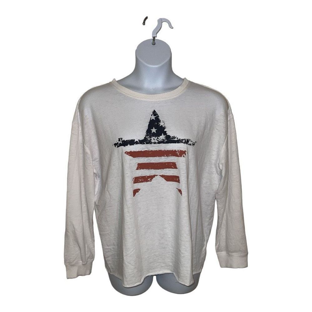 C&C California Shirt Women XL White Flag Star Graphic Cotton Rayon USA Patriotic